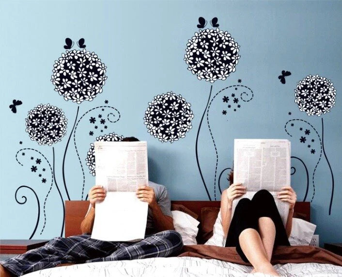 Flower Ball Wall Sticker Decal Black size 50x70 ay7014b