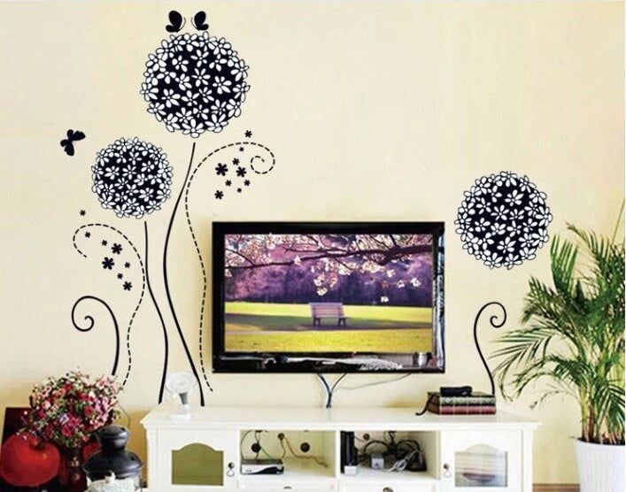 Flower Ball Wall Sticker Decal Black size 50x70 ay7014b