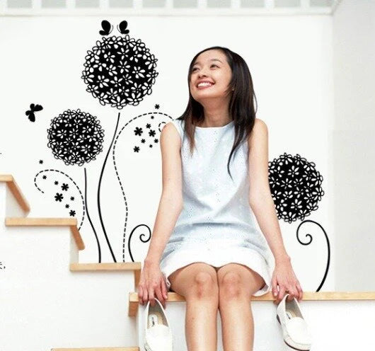 Flower Ball Wall Sticker Decal Black size 50x70 ay7014b