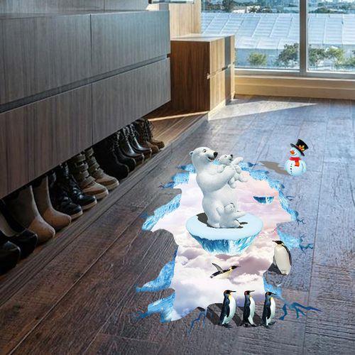 XL8127 creative 3D polar bear Penguin 3D living room bedroom environment decoration sticker can remove wall stickers  size 60x90  xl8127