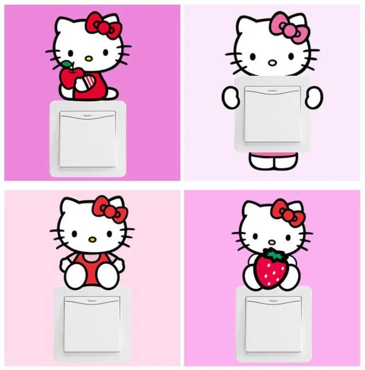 10pcs/set Hello Kitty Light Switch Stickers Wall Sticker Art Home Decor | Cute Hello Kitty Self Adhesive Light Switch Sticker size 30x45 kg3004