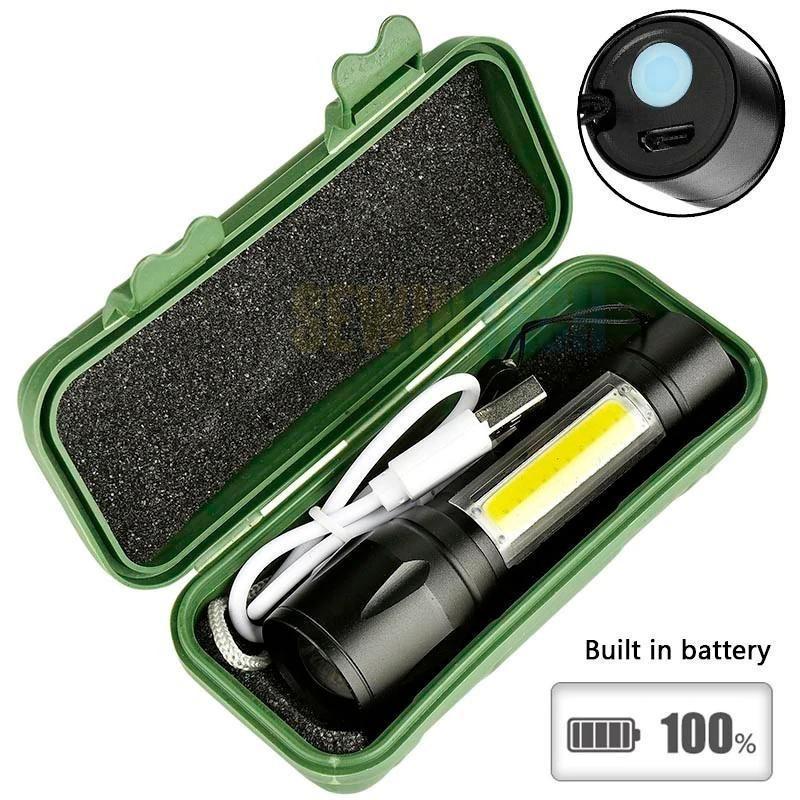 Portable LED Flashlight – Mini Rechargeable Torch with Side Light & Waterproof Body