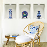 3D realistic blue and white porcelain vase wall stickers for bedrooms and studies, waterproof and moisture-proof.xh1022