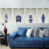3D realistic blue and white porcelain vase wall stickers for bedrooms and studies, waterproof and moisture-proof.xh1022