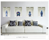 3D realistic blue and white porcelain vase wall stickers for bedrooms and studies, waterproof and moisture-proof.xh1022