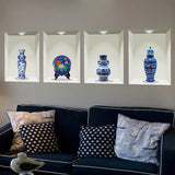 3D realistic blue and white porcelain vase wall stickers for bedrooms and studies, waterproof and moisture-proof.xh1022
