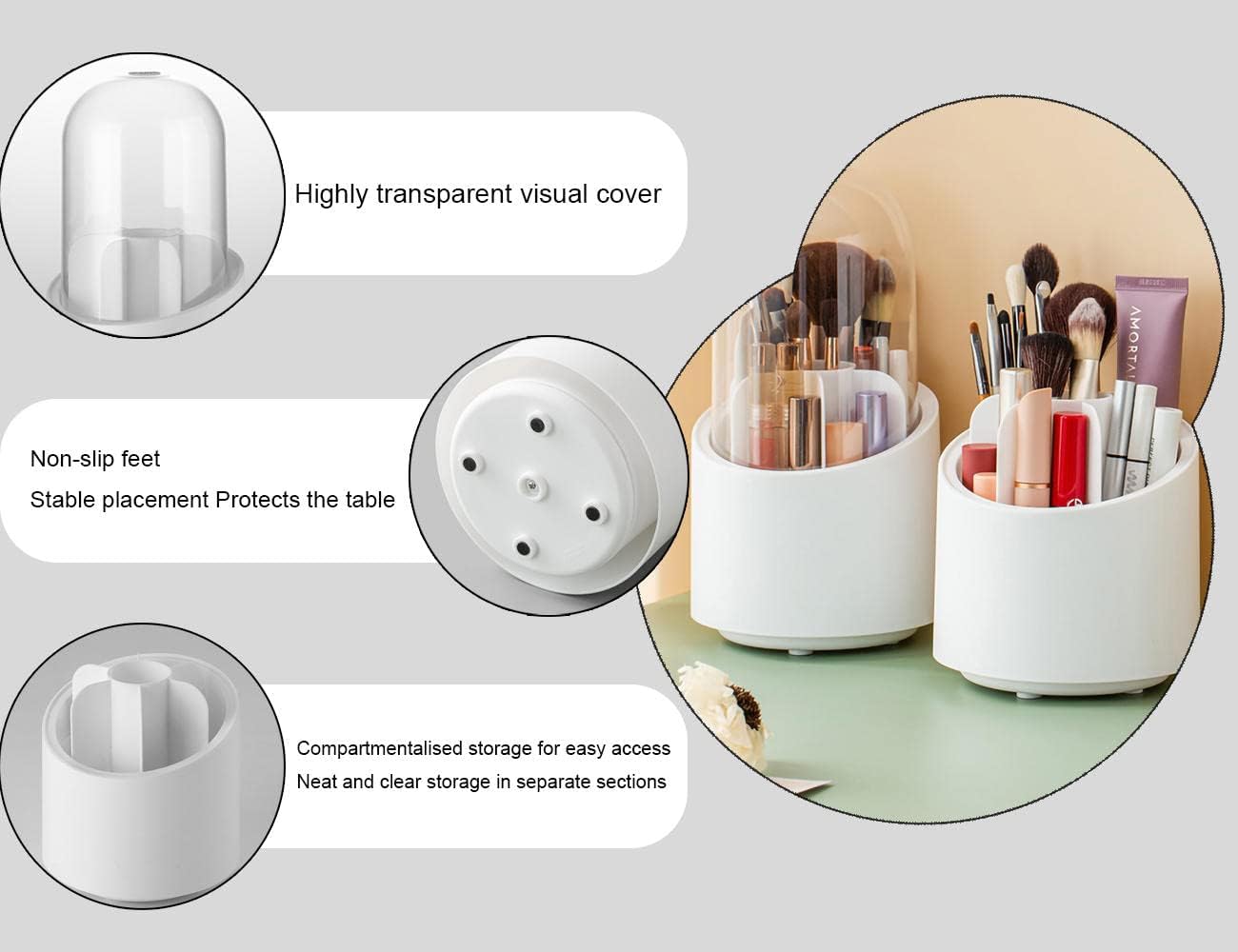 Brush Container Makeup Brush Holder Dust-proof Rotating Plastic Lipstick Eyebrow Pencil Vanity Supplies ( random color)