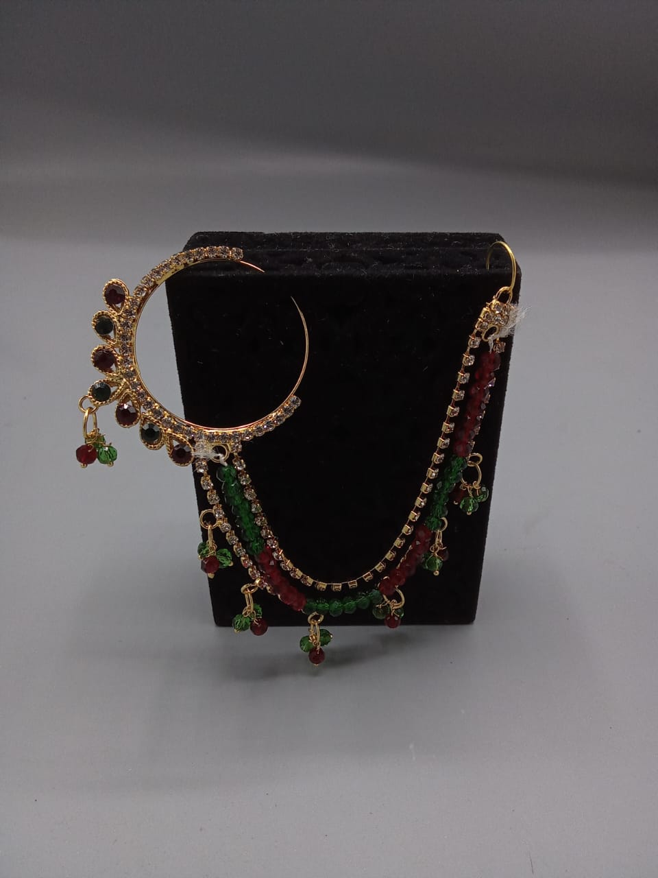 Golden ASIAN BOLLYWOOD Indian Nath Chain Nose Ring Bridal Nath Nose Pins - Nathiya - Nose Nath - Naak Patti Pierced Nosering