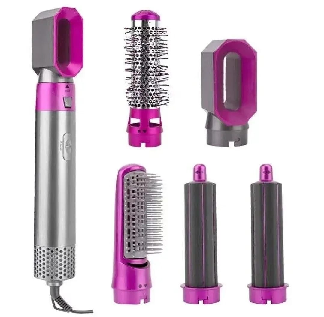 High Quality 5 In 1 Hair Styler Brush | Hair Straightener, Curler, Blow Dryer & Volumizer | Negative Ionic Electric Air Wrap With Detachable Brush Heads (Random Color)