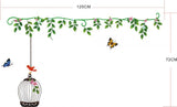 Flower & Green leaves with birdcage & Butterfly Removable Sticker