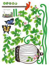 Flower & Green leaves with birdcage & Butterfly Removable Sticker