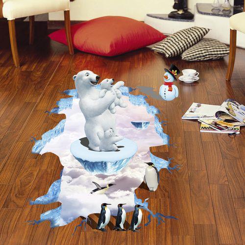 XL8127 creative 3D polar bear Penguin 3D living room bedroom environment decoration sticker can remove wall stickers  size 60x90  xl8127