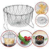 STAINLESS STEEL MULTI-FUNCTIONAL FOLDABLE COOKING Chef Basket Deluxe Kitchen Colander, MESH STEAM RINSE STRAIN FRY BASKET DEEP FRYER