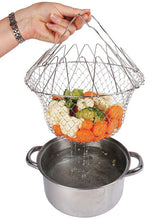 STAINLESS STEEL MULTI-FUNCTIONAL FOLDABLE COOKING Chef Basket Deluxe Kitchen Colander, MESH STEAM RINSE STRAIN FRY BASKET DEEP FRYER