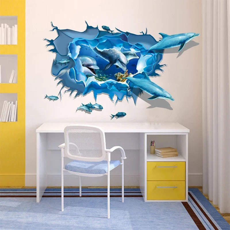 Cartoon Dolphin Fish Swimming Wall Stickers xh4176