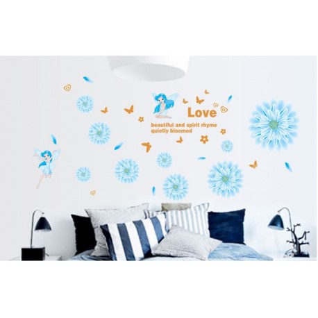 RemRemovable Wall Sticker-Beautiful Angels With Blue Flowersovable