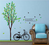 OneHouse Tree Grass Bike Birds Love Poem Wall Sticker Living Room Decoration size 100x140 dm570079ab