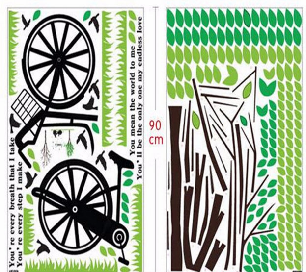 OneHouse Tree Grass Bike Birds Love Poem Wall Sticker Living Room Decoration size 100x140 dm570079ab