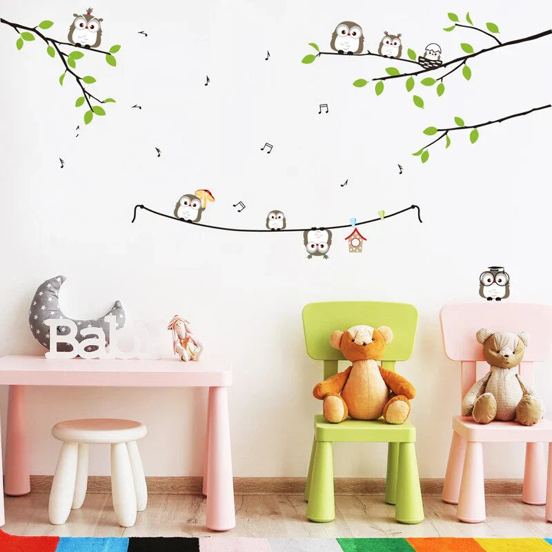 JM7246 Owls lovely tree Kids vinyl wall sticker for kids rooms home decor decals adesivos de parede stickers