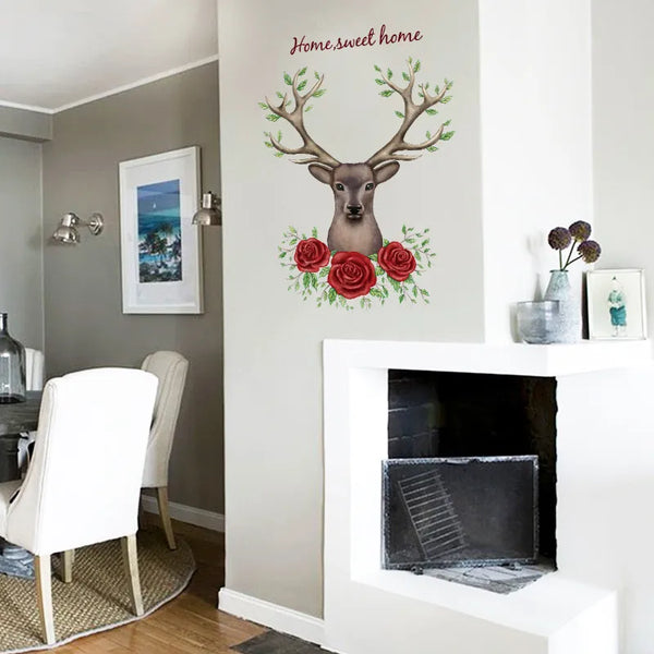 Sk9064 Roses Deer Wall Sticker