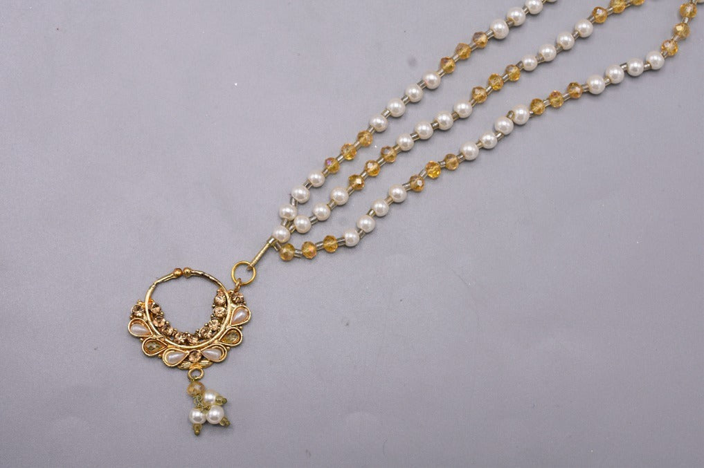 Stylish bridal Golden and White  Pearl Drop Nose Ring Nath New Design