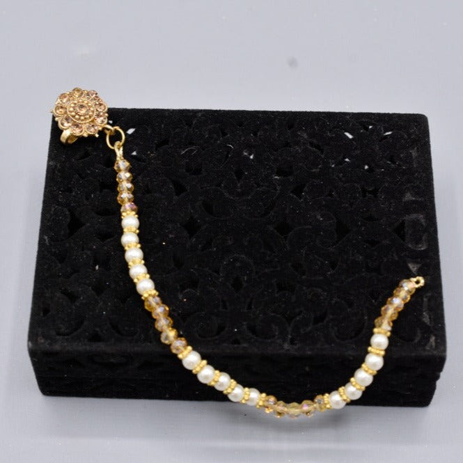 Ladies Indian Style Nose Nath Pearl Stone Line Chain