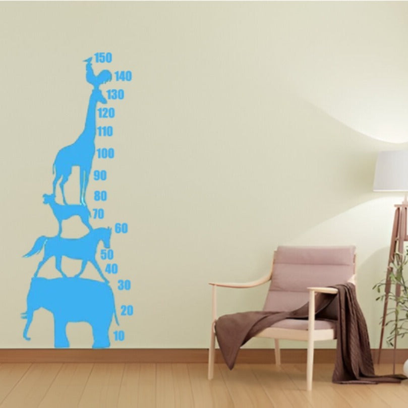 Growing Up with Friends: Blue Animal Tower Wall Decal  Reach for the Sky: Animal Stack Growth Chart  The Friendly Zoo: Kids' Height Measurement Sticker nc039 size (60x90)