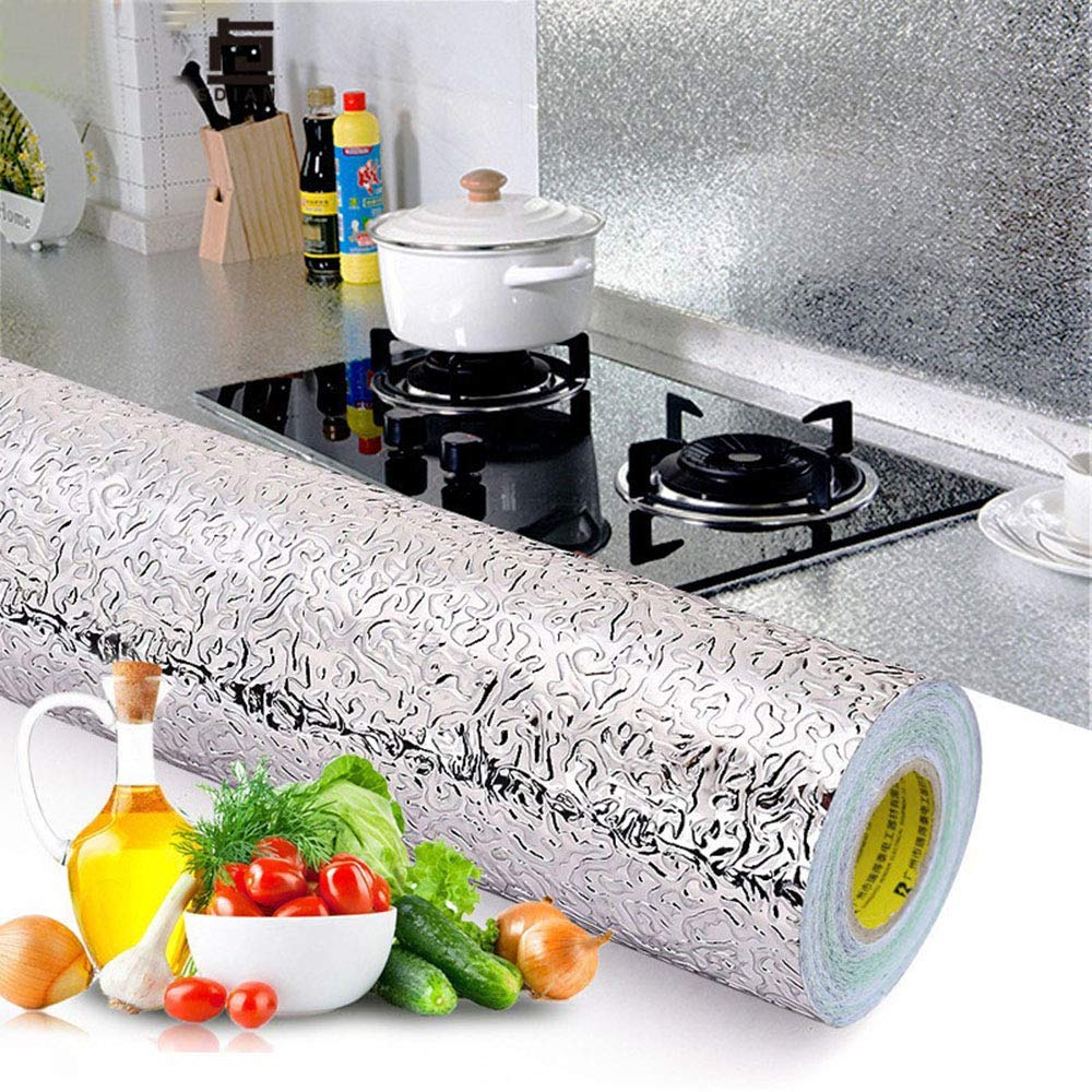 Kitchen Oil-proof Waterproof Stickers Aluminum Foil Kitchen Stove Cabinet Self Adhesive Wall Sticker DIY Wallpaper 24 inch by 78 inch  60cm by 200cm Kitchen Sticker