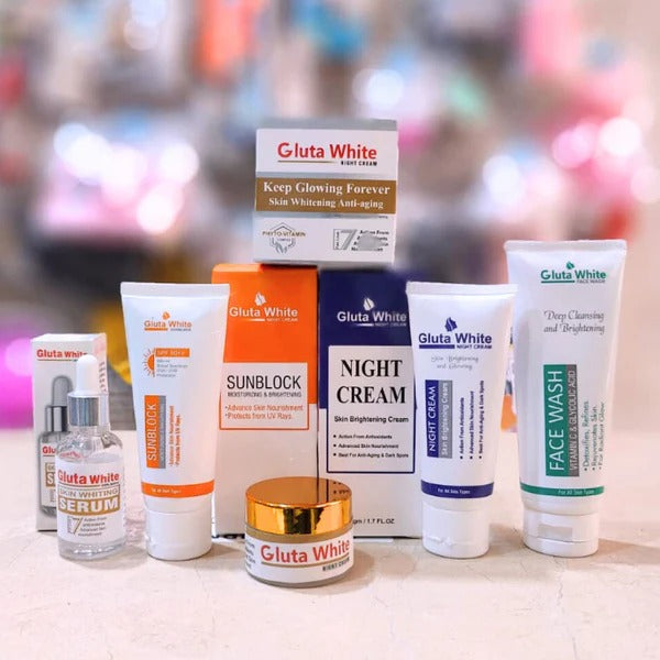 5?in?1 Gluta White Skincare Set | Face Cream, Facewash, Serum, Sunblock & Night Cream