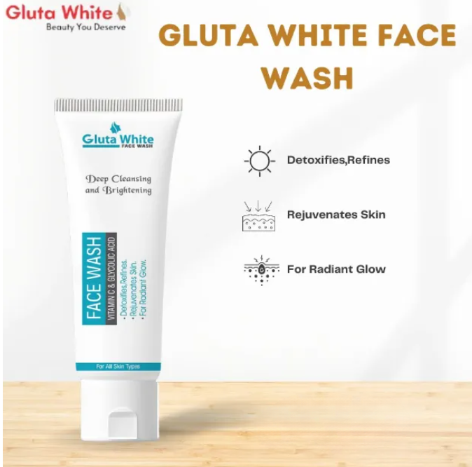 Gluta White Facewash 100ml – Brightening Deep Cleansing Formula for Clear, Glowing Skin, Gentle on All Skin Types, Daily Use Quality Face Wash