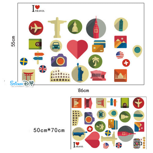 Wall Sticker "I love travel" size (50cm wide x 70cm high) mj7003