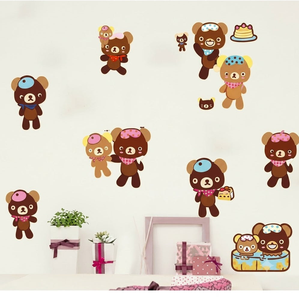 Wall Sticker / Stiker Dekorasi Untuk Dinding (Kaca) : Aneka Gaya Beruang Cokelat size 30x45 AY1001