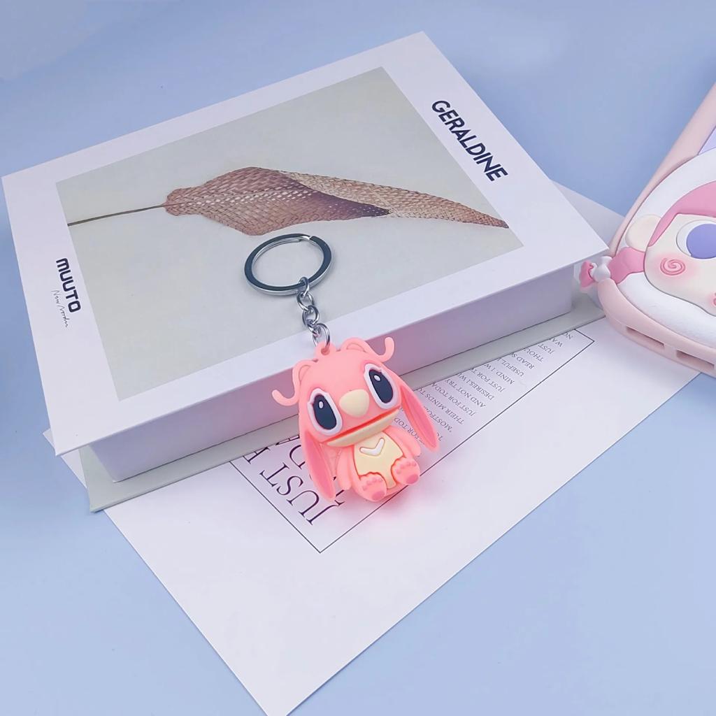 New Style Stitch Car Keychain couple Cartoon Anime Animal 3D Soft Silicone PVC Key Ring Lovers Gift Rubber Key Holder .. (2 pcs set )