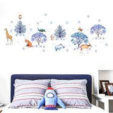 JM7353 Snowflake Forest Animals Children's Room Decorative Painting Wall Sticker - Blue Gray