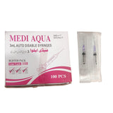 Medi Aqua 3cc Syringes – Precision, Safety & Comfort for Medical Use, Designed for Accurate Dosage, Smooth Injection & Reliable Patient Care Every Time (Pack of 100)