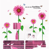 Pink Sunflower Wall Stickers, Wallpaper Stickers, Suitable for Rentals, Peelable, DIY, Redecor, Interior Decor, Sunflower, Butterfly size 60x90 ay1919