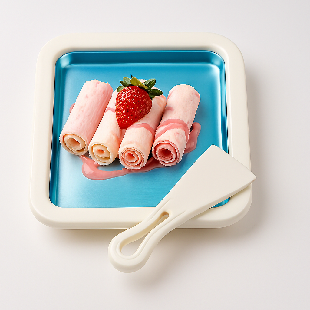 Rolled Ice Cream Maker Pan – DIY Frozen Yogurt & Dessert Plate with Scraper | 9.5 x 7.5 Inch Non-Stick Cooling Plate for Quick Homemade Ice Cream