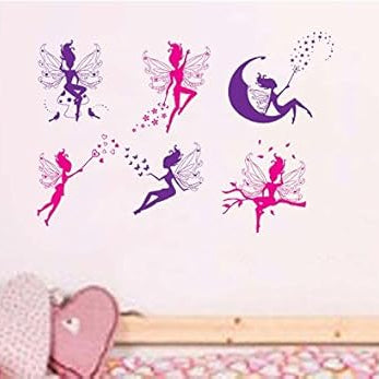 6 Magic Fairy Pink and Purple - Removable and Re-Positionable Children's Room Art Decal Wall Stickers size 60x90  jm8259