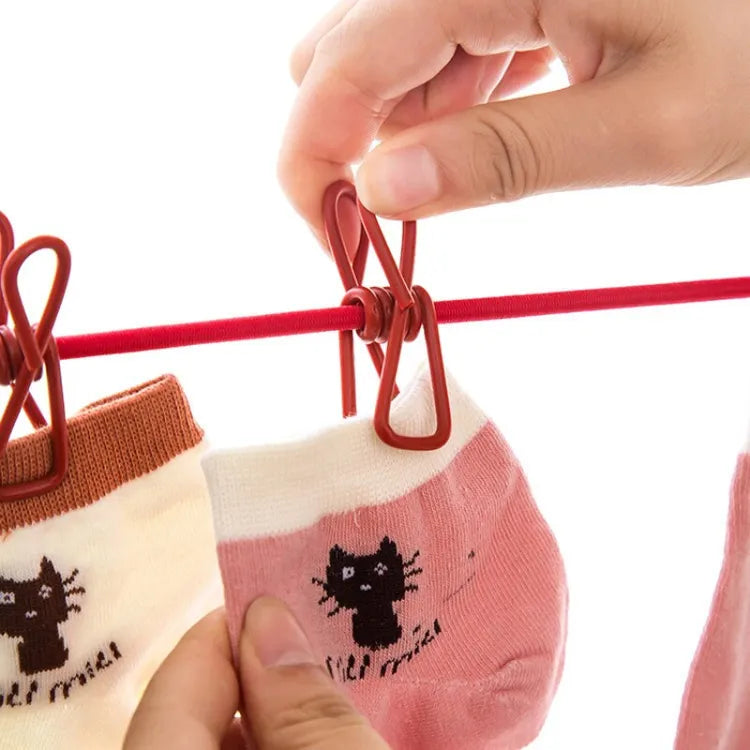 12 clips Cloth Line rope hang portable - Elastic, Windproof Eco-Friendly for Travel  Home Use (random color)