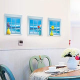 3D simulation sea view landscape Wall stickers set of 3 window frame Flower vase pattern Wall stickers size 30x120 z-003