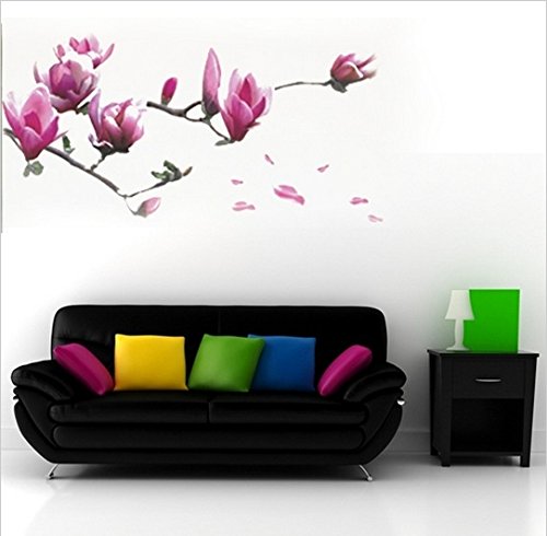 Purple Magnolia Flower Red Bloosom Flower Branch Wall Sticker Decal Rub a Stylish Modern Flowers Living Room Bedroom Decoration Kitchen