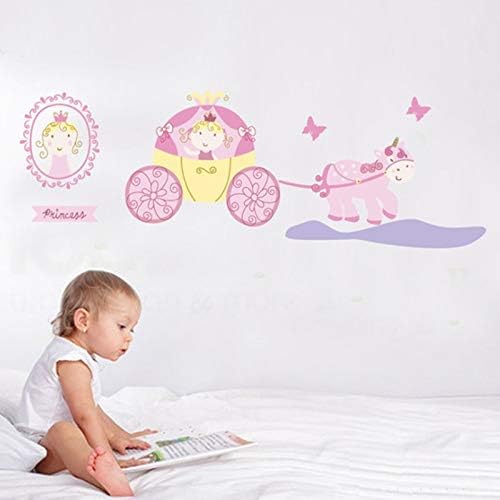 Fun Princess Carriage Pumpkin Horse Animals Flowers Floral Decorative Graphic Mural Art Wall Stickers size 50x70cm  Ncs014
