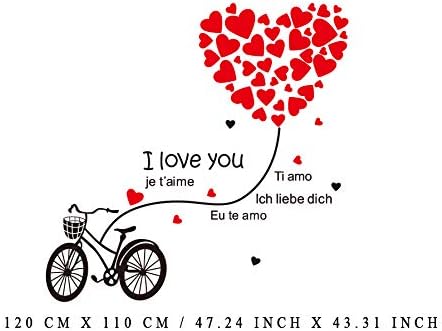 Jm8324 Love Bicycle Big Heart Shape Balloon Wall Decal Sticker for Nursery Room, Living Room, Bedroom