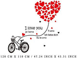 Jm8324 Love Bicycle Big Heart Shape Balloon Wall Decal Sticker for Nursery Room, Living Room, Bedroom