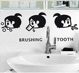 Pegatina de Pared de Dientes de Cepillado de niña pequeña de Dibujos Animados, decoración de Lavabo de baño para el hogar, calcomanías de Arte Mural, Pegatinas Bonitas para niños, Papel Tapiz size 12x58 k37