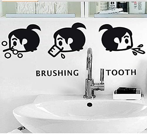 Pegatina de Pared de Dientes de Cepillado de niña pequeña de Dibujos Animados, decoración de Lavabo de baño para el hogar, calcomanías de Arte Mural, Pegatinas Bonitas para niños, Papel Tapiz size 12x58 k37