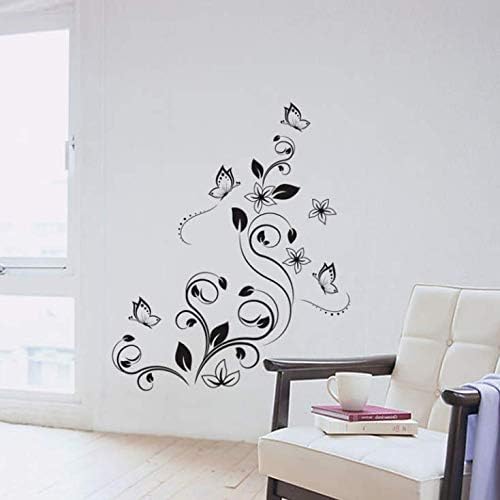 Black Flowers Vine and Beautiful Butterfly Wall Sticker Girls Bedroom Living Room Home Decorations size 50x70 ncs0024