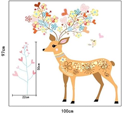 Wall Stickers Large Size PVC Removable Lovely Ska Deer Decorated with Colorful Flowers Trees for Kids Wedding Room Home Decals Mural Restaurant Bedroom Sitting Room Sofa TV Background (AY9171