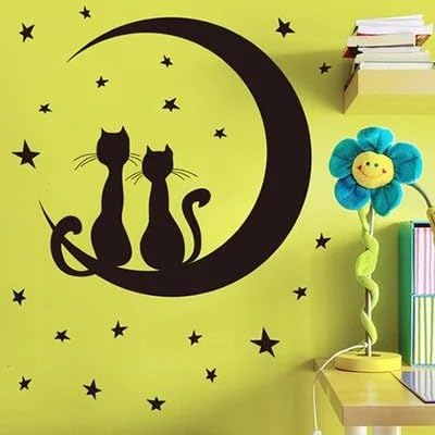 Lovely Cats Moon Stars Wall Decals, Children's Room Nursery Removable Wall Stickers Murals size 50x70 nc1027