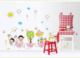 Cartoon girl rabbit balloon butterfly wallpaper flower windmill sun wall stickers children room classroom kindergarten wallpaper living room bedroom wall sticker size 50x70 ay7060
